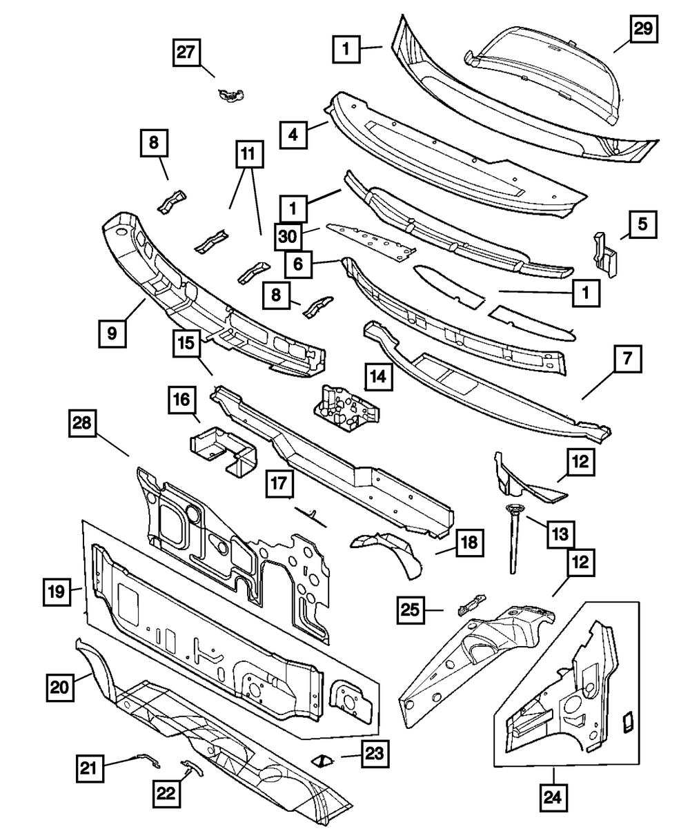 Panel de cowl y plenum para Chrysler Town & Country 2001-2007 (N/P 4860869AC)
