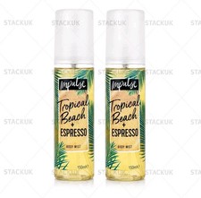 2 x Impulse Tropical Beach Espresso Coffee Ladies Body Spray Women Mist 150ml