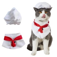 Pet Chef Hat - Adjustable Cooking Cap Cloak Shirt Costume Set Medium, White