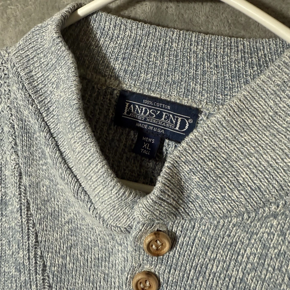 Suéter Lands End Hombres XL Largo Bebé Azul Henley Pullover De Colección Hecho en EE. UU. Algodón Foto 2 de 4