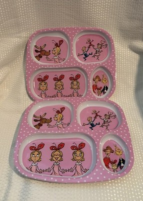 SET OF 2 Bumkins Dr. Seuss Cindy Lou Who - Melamine Divided Plate - The Grinch