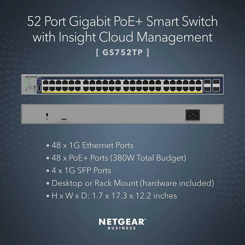 Netgear GS752TP 52-Port PoE Gigabit Ethernet Smart Switch, Managed - Silver/Gray - Image 2 of 4