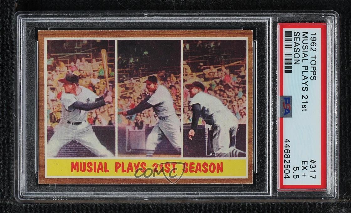 1962 Topps Action Card Plays 21st Season Stan Musial #317 PSA 5.5 HOF 0sr1