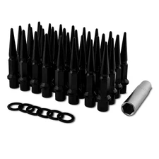 32-14x1.5 Black Metal Lugz Spiked-Dually Shank Style Lug Nuts Full Kit 14MMx1.5