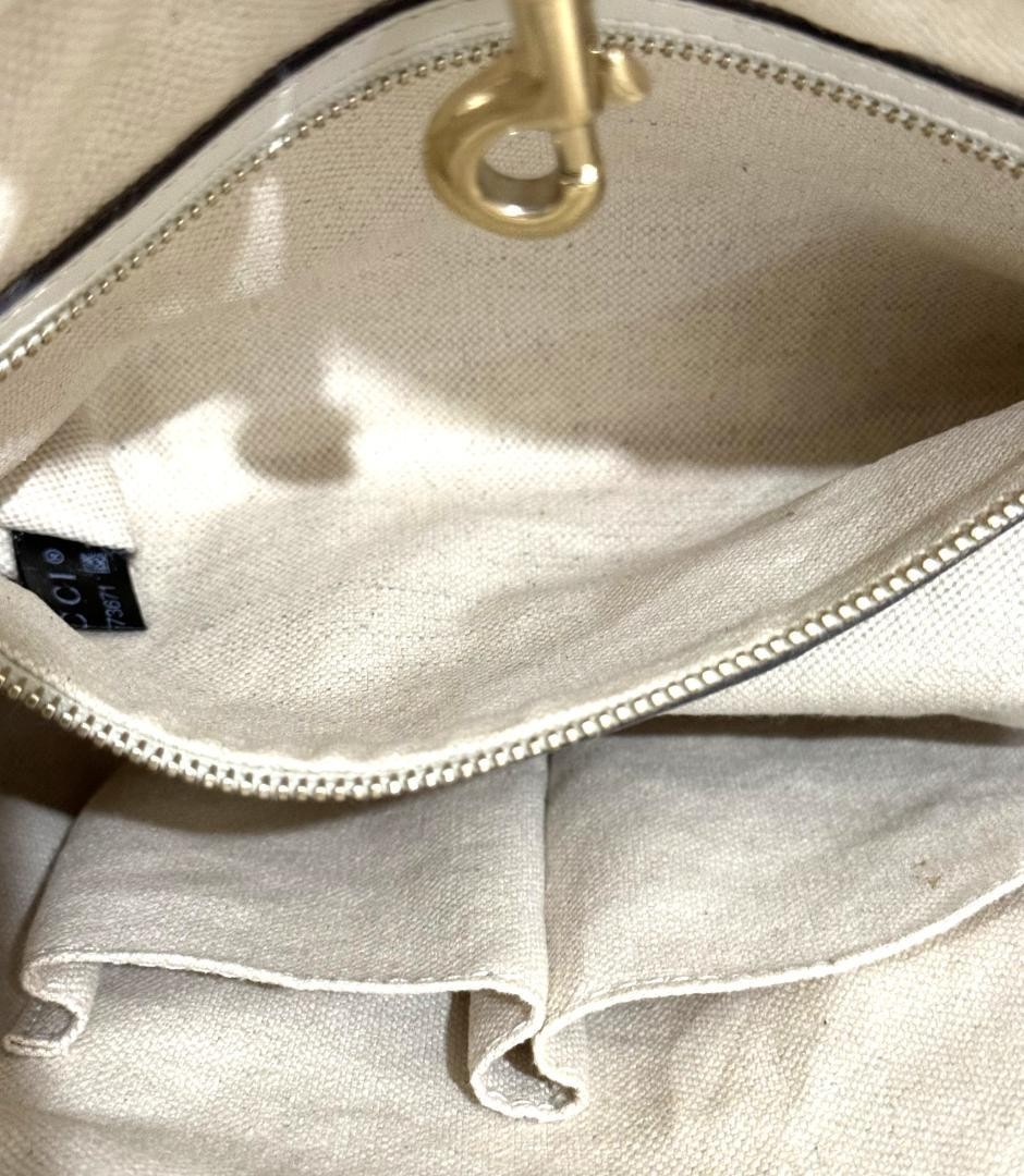 GUCCI Craft Tote Bag Beige White Canvas Leather Women Vintage Authentic thumbnail 10