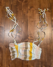 Aerie Bandeau Bikini Swim Top Ribbed Striped Pink Yellow Size S