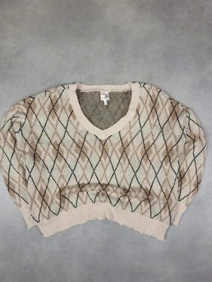 Leichter Strickpullover Vintage Grafikmuster Raute Belle du Jour Größe L