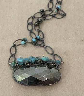 Faceted Pyrite Pendant with Turquoise accent Necklace New