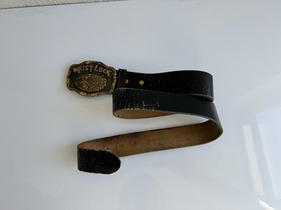 Vintage Wait Lock Eagle Buckle Belt Black Leather