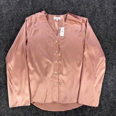 Haven Well Within Washable Silk V-Neck Button Down Blouse Pink XS New
