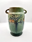 ROSEVILLE GREEN BANEDA VASE-PAPER LABEL-MOLD & COLOR-EXCLNT-7.25”H- 1932- #592-7