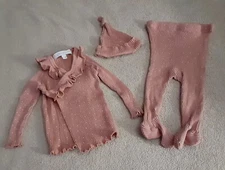 Rachel Zoe Baby Girls Size 3/6M 3-Pc - Hat, Top & Footed Leggings - Blush/Dots