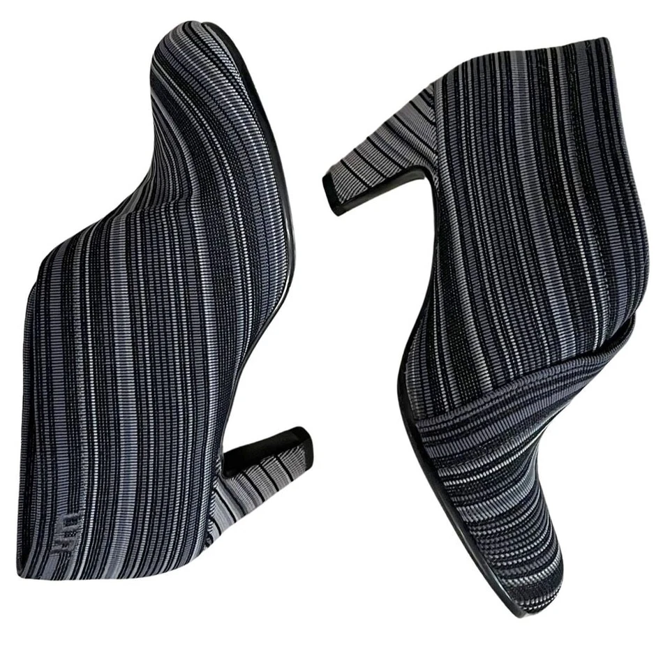 BOTINES DE TACÓN TEXTIL A RAYAS PLEGABLES NEGROS GRIS NUDE NUEVOS SIN ETIQUETAS UNITED - 38 (7.5) Foto 4 de 4