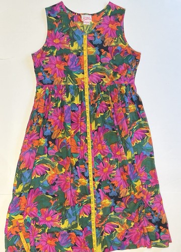 Vintage Sita Nepal Long Dress 100% Cotton Sz Large L Bright Floral Pockets VGUC - Picture 11 of 15
