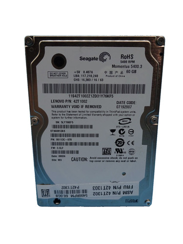 60 GB SATA SEAGATE Momentus ST960813AS S/N: 5LY76KF5 2,5 ZOLL #NFP870