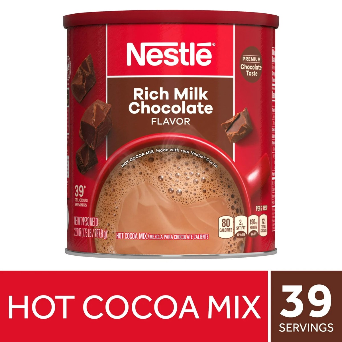 Nestle Hot Cocoa Rich Milk Premium Chocolate Flavored Mix Powder, oz,  Can