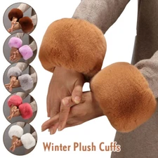 Winter Women Warm Faux Rex Rabbit Fur Fluffy Elastic Wrist Cuffs Arm Warmer