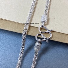 Pure 999 Fine Silver Necklace Men Women 3mm 5mm Wheat Link Chain 17.7-25.6inch