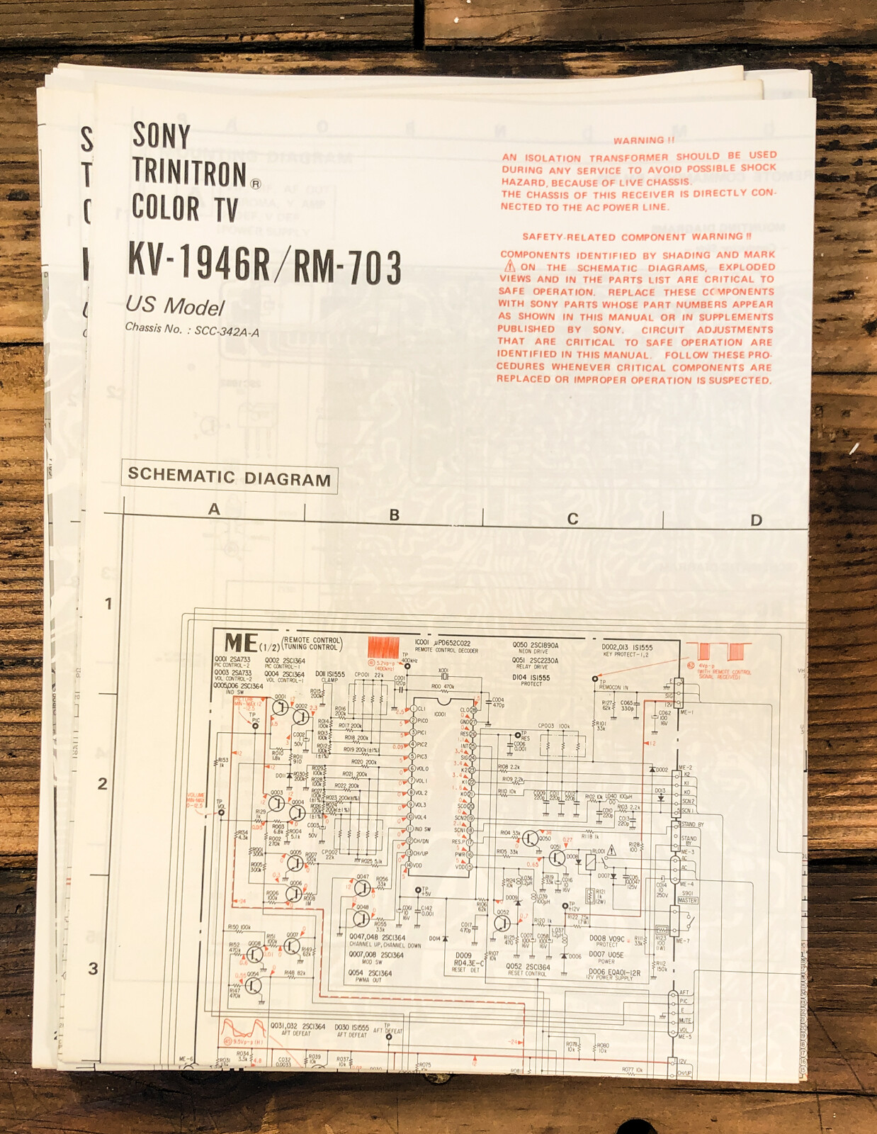 Sony KV-1946R TV  Fold Out Schematic *Original*