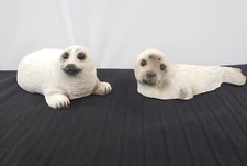 2 Seal Sculpture Figurines Sea Lion Paperweight Plaster Brookline + Vintage