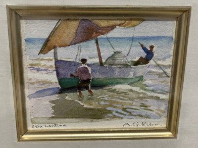 Arthur Grover Rider Attributed To Watercolor Seascape Vela Lantina Spain Look!!!