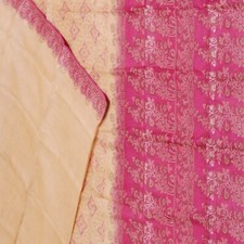 Swastik Vintage Crema Indiani Saree 100% Sete Pura Tessuto Sari Artigianale