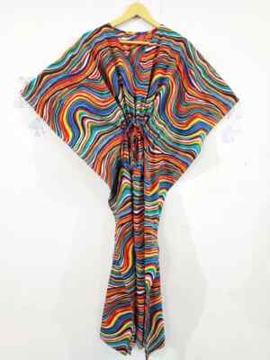Indian Vintage 100% Cotton Long Beach Maxi Kaftan Dress One Size Caftan Kimono