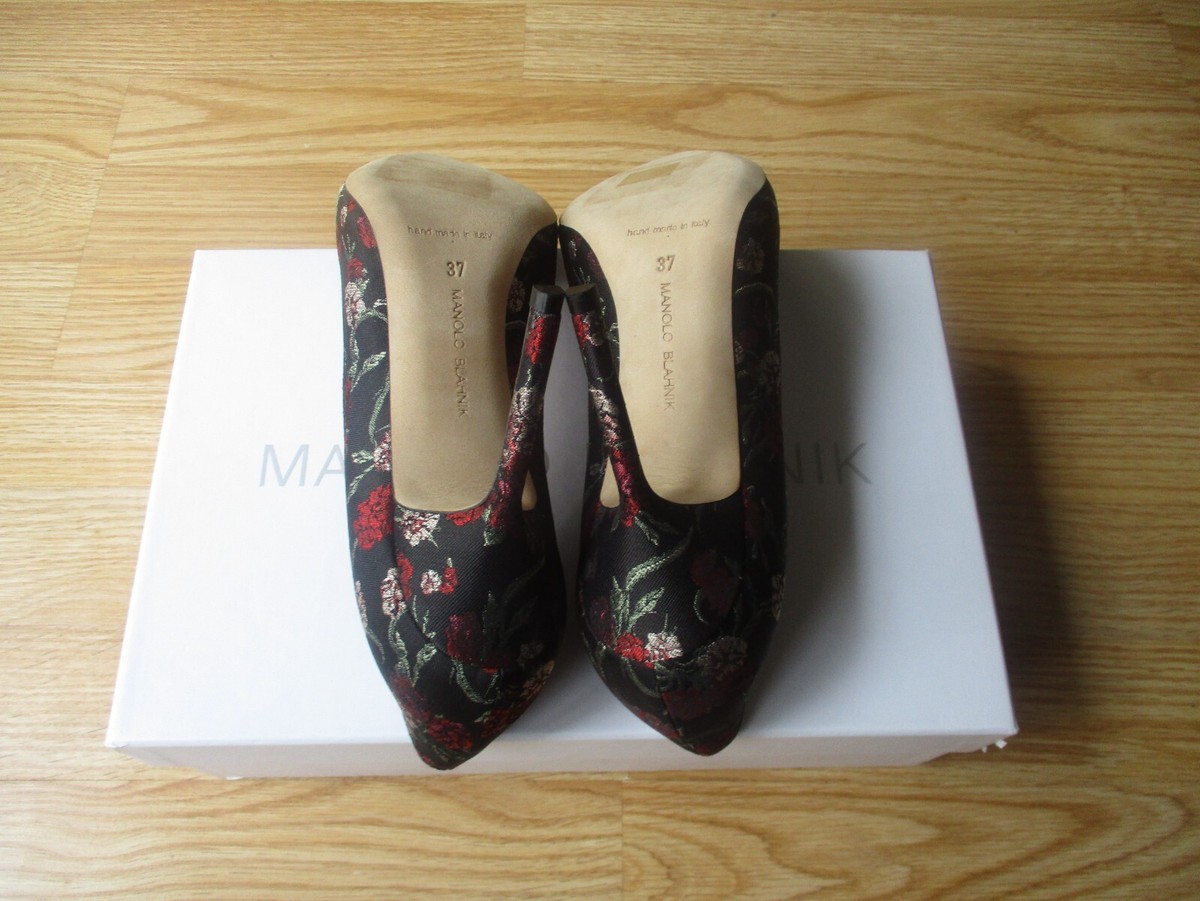 Escarpins Manolo Blahnik BB 105 Noir - Dentelle Et Cuir à Clous - Taille 37 - Neuf (État Impeccable)