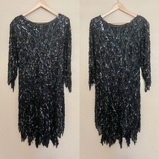 Vintage Evening Elegance Cocktail Evening Dress Black Sequence Size Small