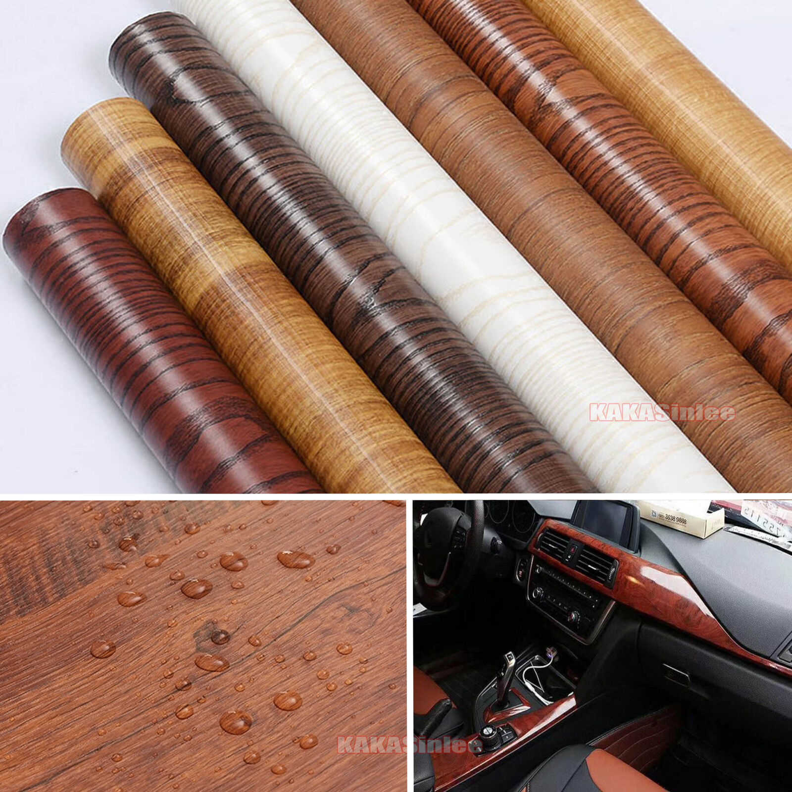 DIY Matte Glossy Wood Grain Textured Vinyl Wrap Sticker Car Home Interior Decors