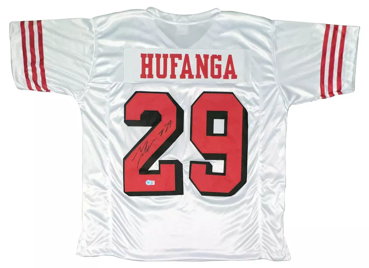 TALANOA HUFANGA SIGNED SAN FRANCISCO 49ERS 29 WHITE COLOR RUSH JERSEY BECKETT