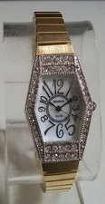 Women Number Dial Stretch Band Gold & Silver Finish Stone Fashion Casual Watch