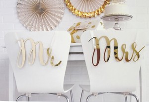 Details About Mr Mrs Gold Acrylic Chair Signs Wedding Sweetheart Table Nib