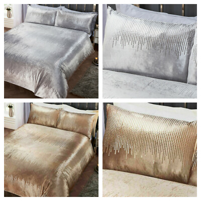 Luxus Crushed Velvet Pailletten verziert Bettbezug Bettwäsche Set-GOLD/SILBER