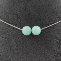 Halskette 2 Perlen Amazonit 8 Mm. Kette Aus Edelstahl Halskette Damen, Hom