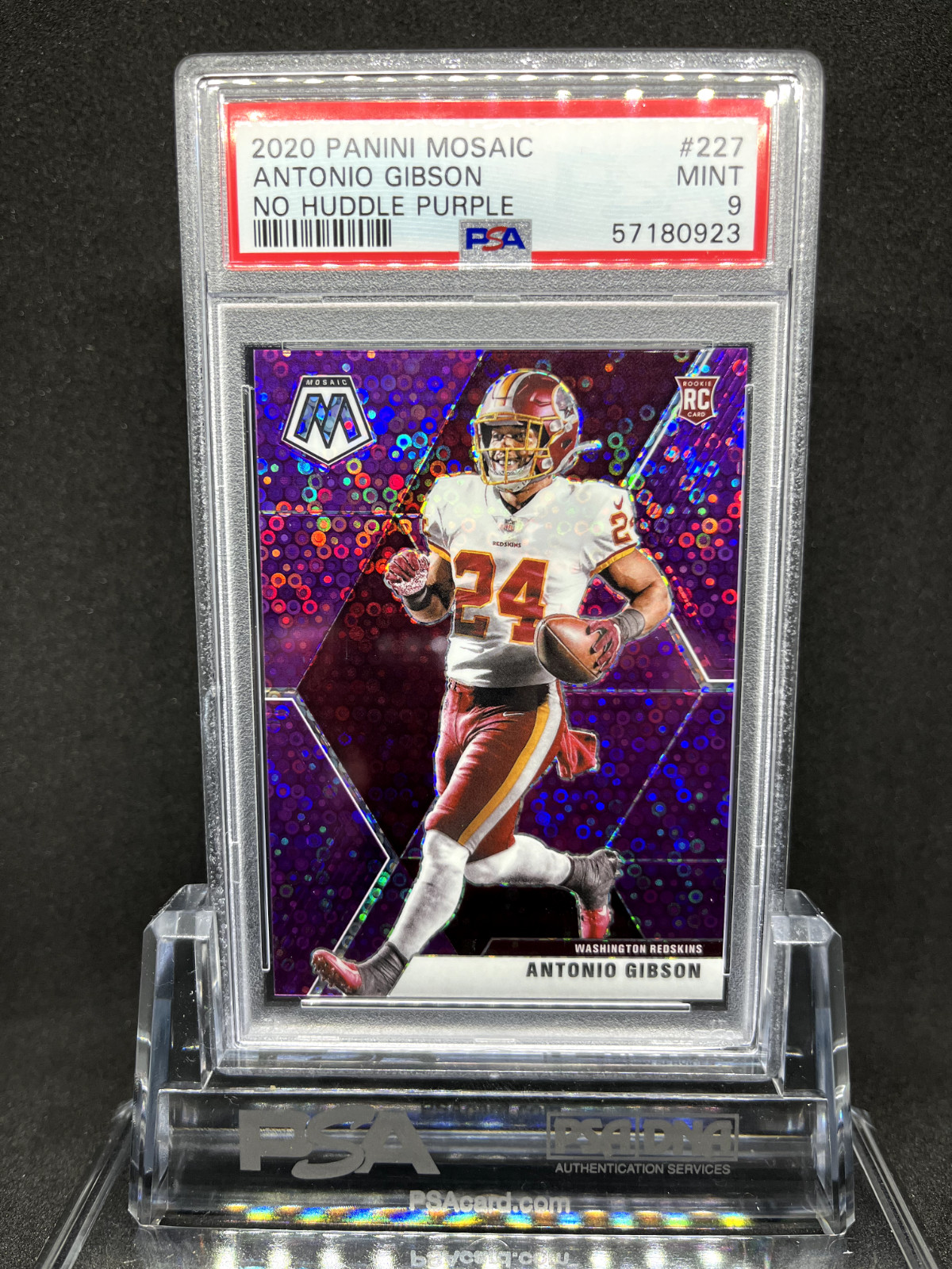 2020 Panini Mosaic Antonio Gibson No Huddle Purple /50 PSA 9