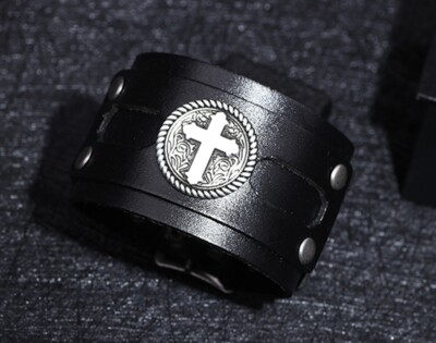 Punk MEN/ Women Cross Vintage Wide Genuine Leather Wrist Band