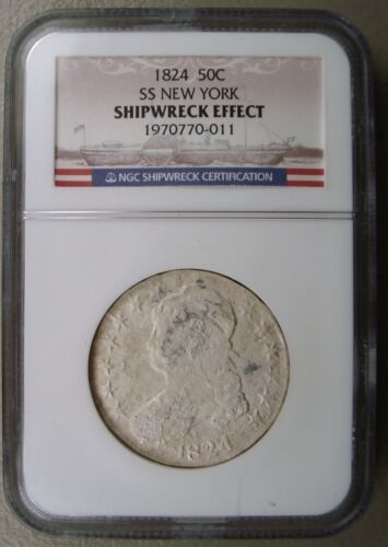 1846 SS New York Shipwreck Recovered 1824 Capped Bust Silver Half Dollar NGC