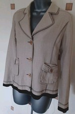 Blazer Jacket Small S Neutral Beige Canvas Linen Belt Stitch Detail Kenar