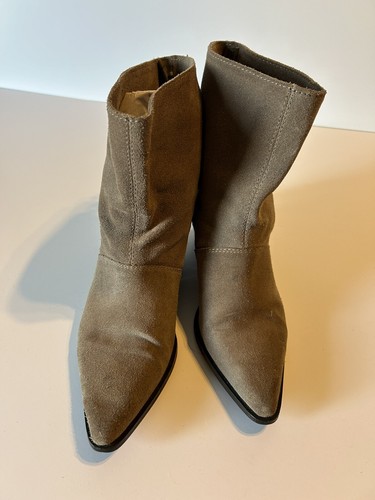 ZARA Beige Suede Leather Ankle Boots with side Fringe Cowboy Sz 39 USA 7.5 - Picture 9 of 11