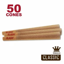 RAW 50 Classic King Size Cones, 109mm Pre Rolled Natural Cones, W Gallery Box
