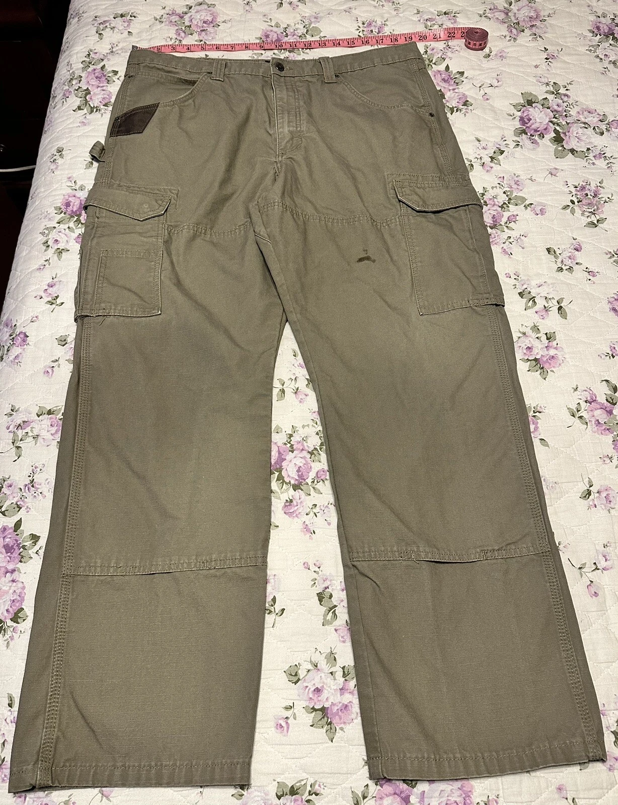 Wrangler Workwear Mens 38 x 32 Olive Green Double Knee Cargo Pants Outdoor Pant