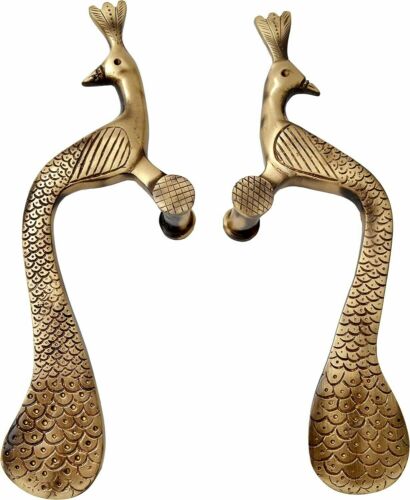 Peacock Design Brass Door Handle Pair, 10 Inches, Brown UK - Afbeelding 1 van 4