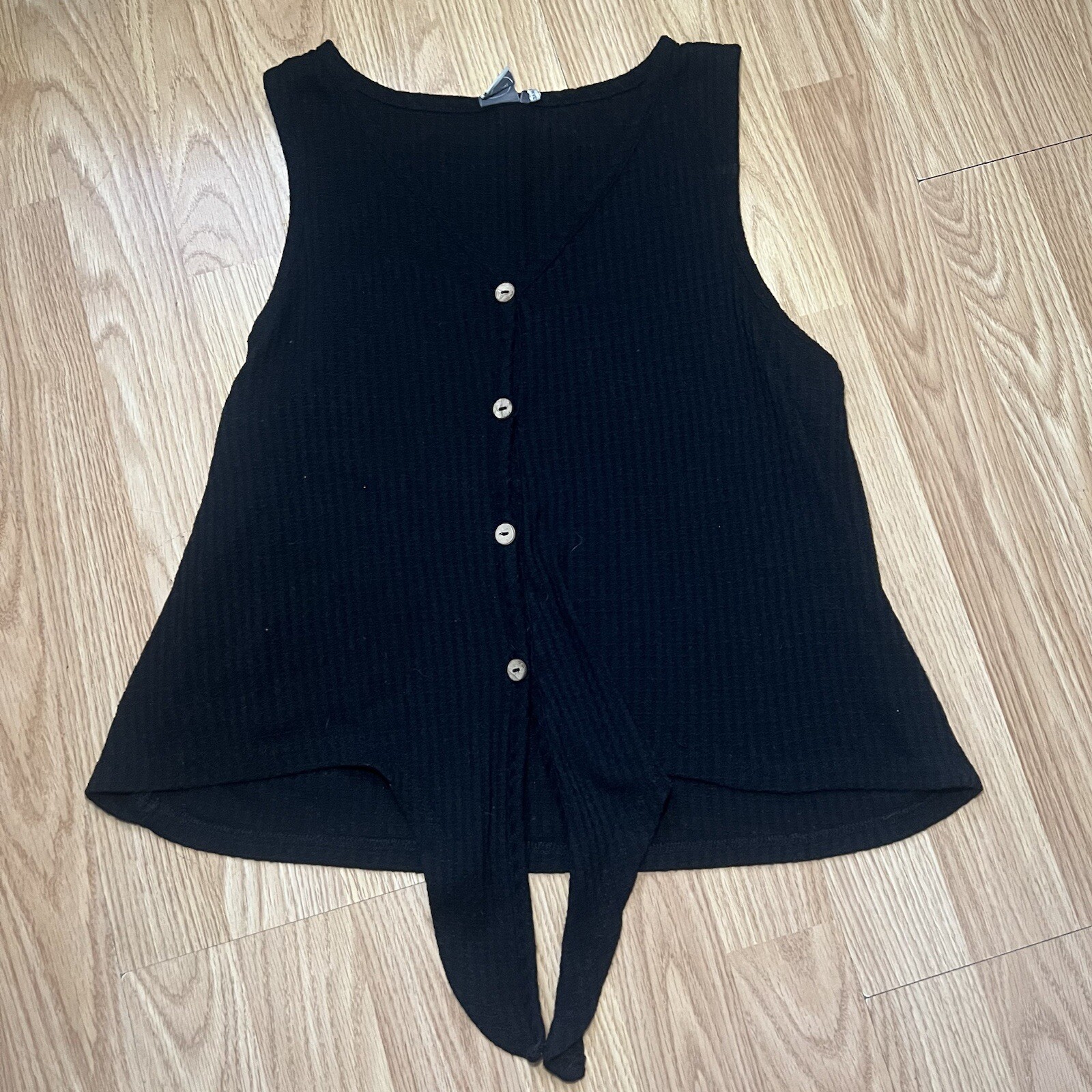 Paper Crane Waffle Knit Tank Top Womens Size Small Sleeveless Black Button Shirt
