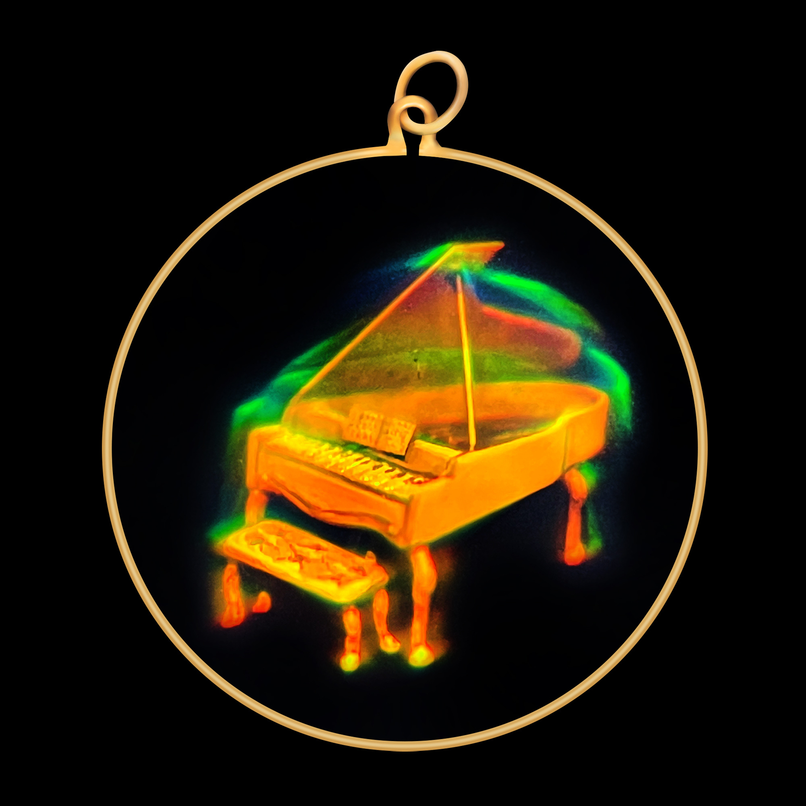 9ct Gold Hologram Pendant - Piano (Large) - No Chain