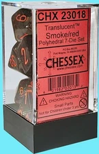 CHESSEX 7 POLYHEDRAL DICE SET TRANSLUCENT SMOKE w/ RED NUMBERS CHX23018 RPG D&D