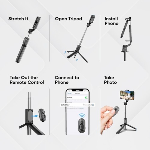 Selfie Stick, Anti Shake Tripod, Extendable and Portable with Remote - Picture 5 of 6