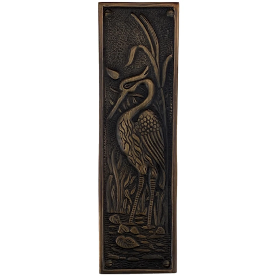 Blue Heron Motif Push Plate in Solid Brass - The Marshland - Image 4 of 4