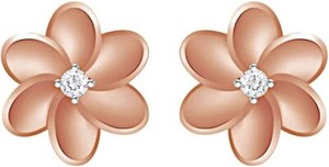 Authentic Natural Round Diamond Accents Flower Stud Earrings 925 Sterling Silver