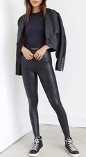 Spanx Faux Leather Leggings Petite Medium Black High Rise Shaping NWT 98